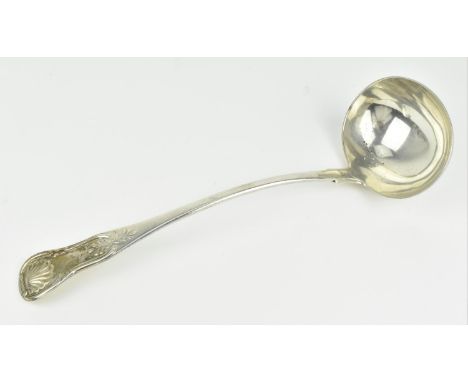 An Early Victorian Scottish silver soup ladle, Edinburgh 1840, makers initials J&amp;WM, in the Kings pattern, 31 cm long, we