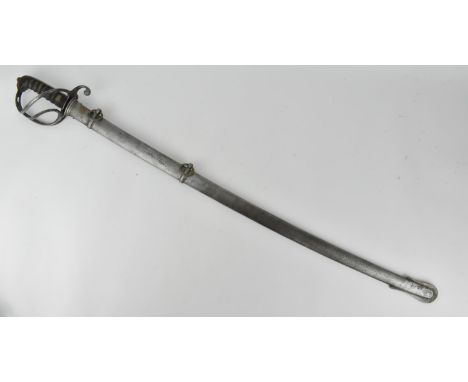 A 1821 pattern British light cavalry saber bearing the royal cypher for King William IV, with nickel basket hilt, shagreen gr