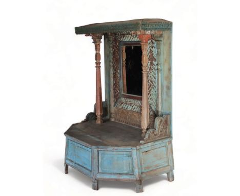 An Indian polychrome teakwood Mandir or Altar, first half 20th Century        Painted Teakwood    Width 122 cm height 159 cm