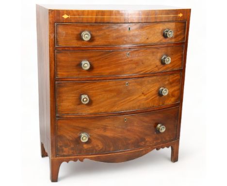 Regency mahogany bow-front chest of 4 long graduated drawers, with brass handles, width 93.5cm, depth 48cm, height 109cmGood 