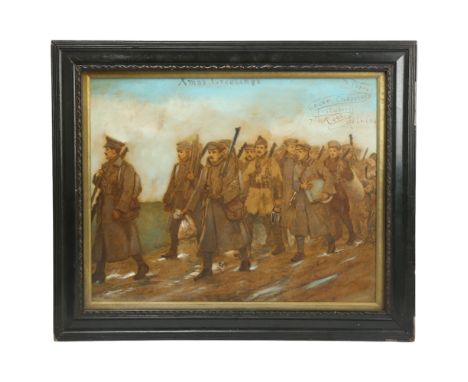 A Great War Period Christmas greetings 7th Division print, overall frame dimensions 49cm x 59cm 