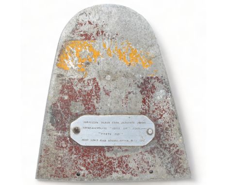 Aluminium aircraft propeller tip, with plaque inscribed Propeller Blade From Japanese Photo Reconnaissance Army 100 Plane "Ph