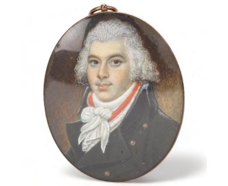 Miniature watercolour portrait on ivory of a gentleman, late 18th/early 19th century, unsigned, in unmarked gilt-metal frame,