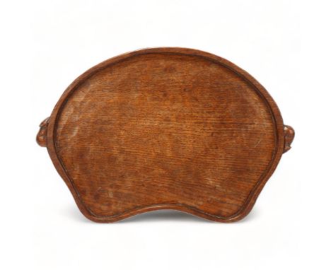 Robert Mouseman Thompson, oak tea tray, circa 1950s, with mouse handles and adze finish, length 48cmGood original condition w