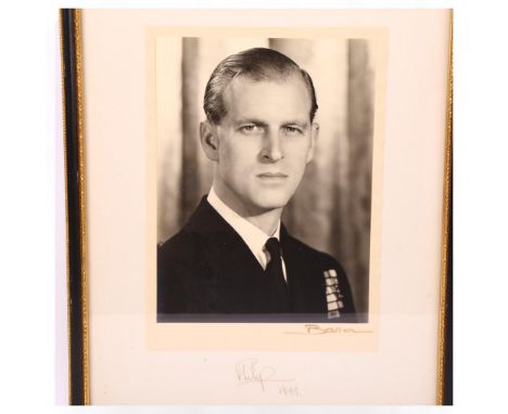 HRH PRINCE PHILIP - original studio photograph portrait, signed in ink and dated 1949, presented to Kirkland Bridge of the Na