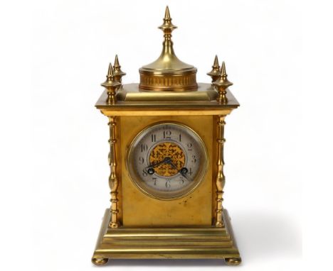 19th century French gilt-brass cased 8-day mantel clock, by Graham & Morton Paris, with silvered dial, brass corner columns a