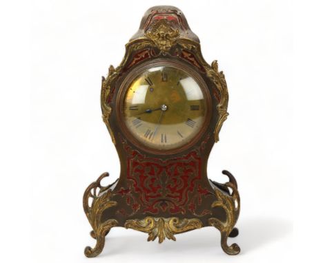 Late 19th century tortoiseshell and brass Boulle marquetry balloon-cased mantel clock, with brass dial and 8-day movement, he