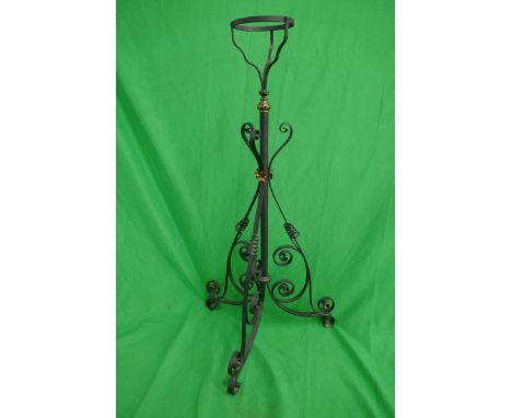 Wrought iron &amp; brass torchere/jardiniere/oil lamp stand 