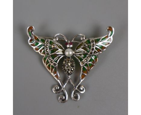 Silver and enamel butterfly brooch/pendant 