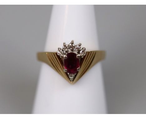 14ct gold ruby and diamond set ring - Size: P 