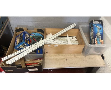 Collection of tools to include, soldering equipment, hammers along with racking etc 