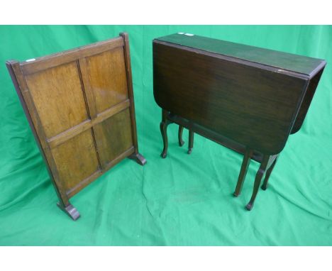 Drop leaf lyre end table together with an Arts &amp; Crafts fire screen 