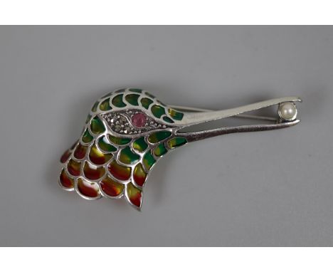 Silver and enamel kingfisher brooch 