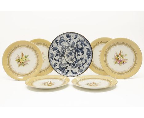 Six Royal Worcester dessert plates, decorated with floral sprays, and a Royal Bonn plate