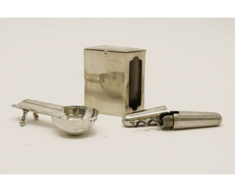 A collection of silver items, to include a silver corkscrew, London 1906, a silver ashtray on ball feet, London 1898, and a C