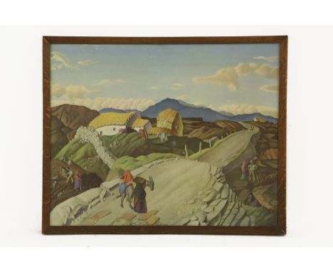 Harry Epworth Allen, 1936, 'An Achill landscape', a twentieth century lithograph of a farming landscape with figures to the f
