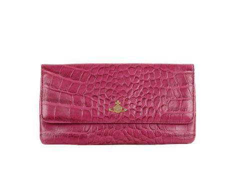 Vivienne Westwood, a pink Beaufort leather handbag, crafted from pink crocodile embossed leather with gold-tone hardware, fea