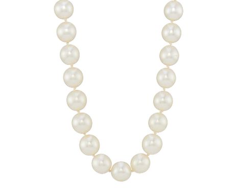 A cultured pearl single-strand necklace, with 18ct gold pave-set diamond clasp, estimated total diamond weight 0.80ct, cultur