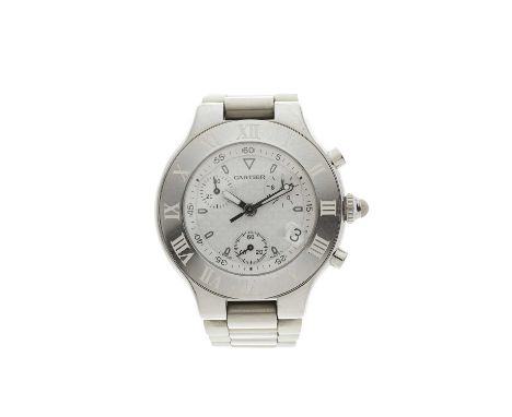 Cartier, a stainless steel Chronoscaph 21 chronograph wrist watch, reference 2424, signed quartz movement with quick date set