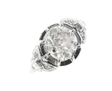 A mid 20th century 18ct gold old-cut diamond single-stone ring, with similarly-cut diamond accent shoulders, estimated total 