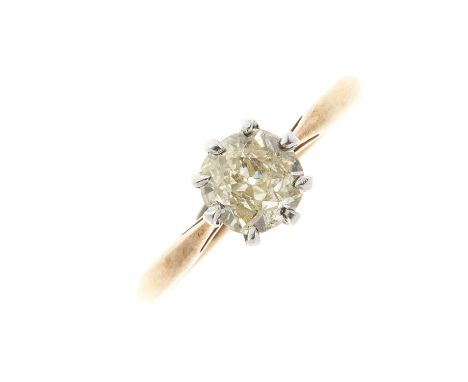 An early 20th century 18ct gold old-cut diamond single-stone ring, diamond estimated weight 1ct, tinted colour, P1-P2 clarity