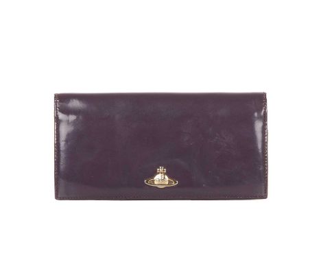 Vivienne Westwood, a purple patent leather purse, featuring the maker's gold-tone orb logo to the centre front, snap button f