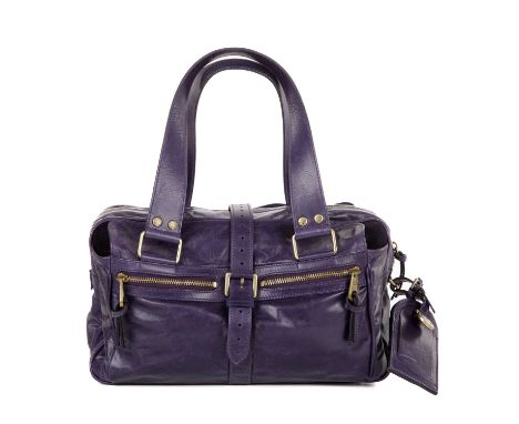 Mulberry, a Mabel handbag, crafted from purple crinkled leather with brushed gold-tone hardware, featuring two front zip pock