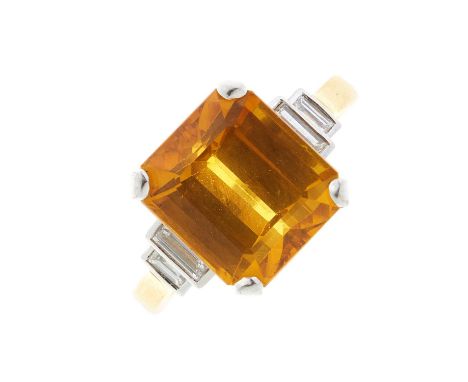 An 18ct gold orange sapphire and diamond ring, orange sapphire estimated weight 7.30ct, estimated total diamond weight 0.50ct