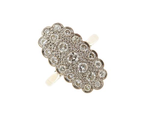 A mid 20th century 18ct gold circular-cut diamond cluster dress ring, estimated total diamond weight 1.10ct, I-J colour, SI c