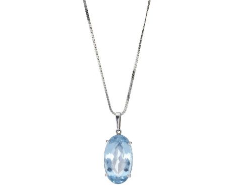 A set of 18ct gold aquamarine jewellery, to include a single-stone pendant, with chain, a single-stone ring and a pair of sin