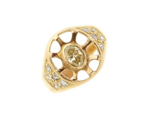 An 18ct gold yellow diamond and diamond dress ring, yellow diamond estimated weight 0.45ct, SI clarity, estimated total colou