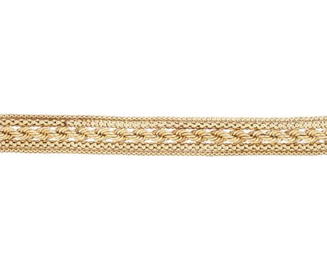 A 9ct gold rope-twist bracelet, with push piece clasp, stamped 375, Italian marks, length 19cm, 12.7gOverall good conditionSo