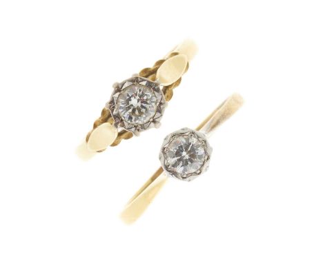 Two 18ct gold diamond single-stone rings, estimated total diamond weight 0.50ct, I-J colour, SI clarity, both with hallmarks,