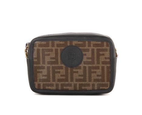 Fendi, a Mini Zucca Camera bag, crafted from the maker's signature monogram FF coated canvas, with smooth black leather trim,