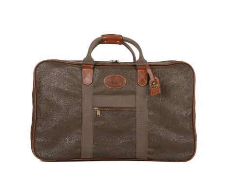 Mulberry, a vintage Scotchgrain suitcase, crafted green pebbled scotchgrain leather and canvas trim, with tan leather accents