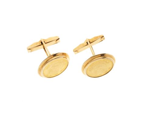 A pair of 18ct gold Quarter Pahlavi coin cufflinks, stamped 750, diameter 1.9cm, 12.4gOverall good conditionSome light marks 