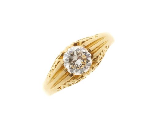 An 18ct gold diamond single-stone band ring, with carved gallery, diamond estimated weight 1.25ct, H-I colour, VS2-SI1 clarit
