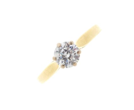 An 18ct gold brilliant-cut diamond single-stone ring, diamond weight 0.75ct, stamped to band, estimated G-H colour, P1 clarit