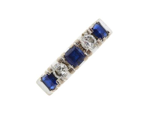 A 14ct gold sapphire and brilliant-cut diamond five-stone ring, estimated total diamond weight 0.35ct, H-I colour, SI clarity