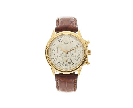 Piaget, an 18ct gold Gouverneur chronograph wrist watch, reference 12978, signed automatic movement with quick date set, seri