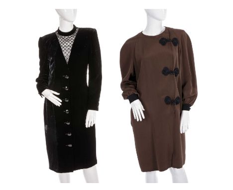Valentino, two vintage dresses, to include a dark blue velvet dress by Valentino Boutique, featuring front button details, a 