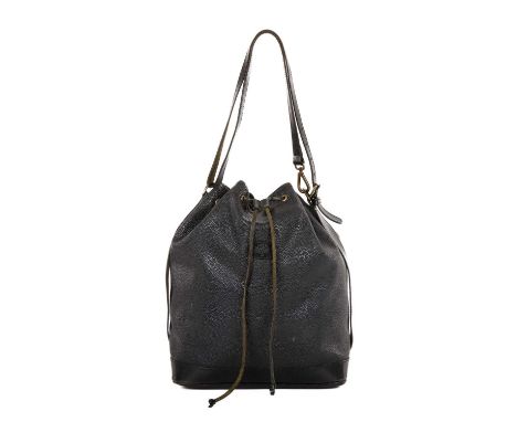 Mulberry, a vintage Scotchgrain bucket bag, designed with a black textured exterior, with smooth black leather trim, featurin