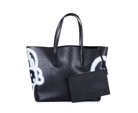 Givenchy x Chito, a Grafitti Print wing tote and pouch, designed in collaboration with artist Chito, featuring white graffiti