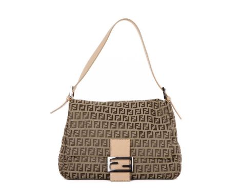 Fendi, a Zucchino Mama Forever Baguette handbag, designed with the maker's monogram canvas exterior with cream leather trim, 