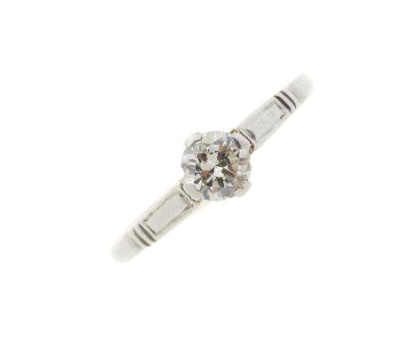 A mid 20th century platinum diamond single-stone ring, diamond estimated weight 0.50ct, H-I colour, P1-P2 clarity, stamped PL