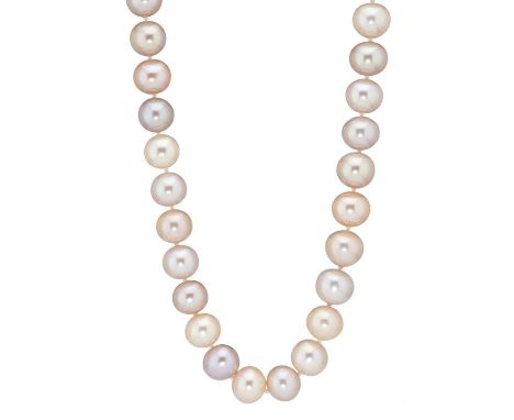 A freshwater cultured pearl single-strand necklace, with 18ct gold spherical push-piece clasp, pearls measure approximately 1
