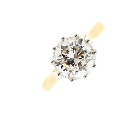 An 18ct gold brilliant-cut diamond single-stone ring, with slightly tapered shoulders, diamond estimated weight 3.50ct, K-L c