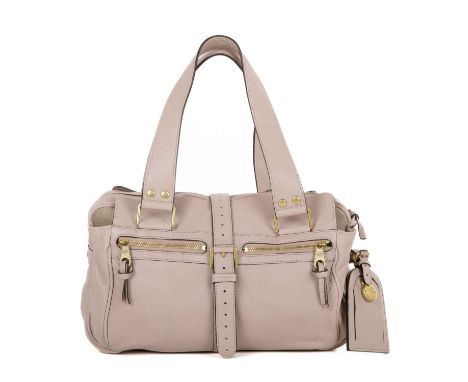 Mulberry, a Mabel handbag, crafted from blush pink lightly grained leather with gold-tone hardware, featuring two front zip p