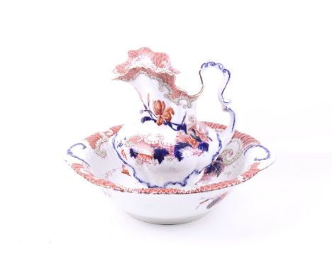 A Malkin & Co Burslem jug and basin. In the 'Trellis' pattern, the transfer printed decoration with hand painted and gilt dec