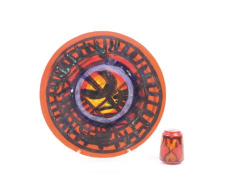 Two mid-century Poole Pottery Delphis items. Including a small vase  #31, H9cm, and a charger #5, diameter 36cm